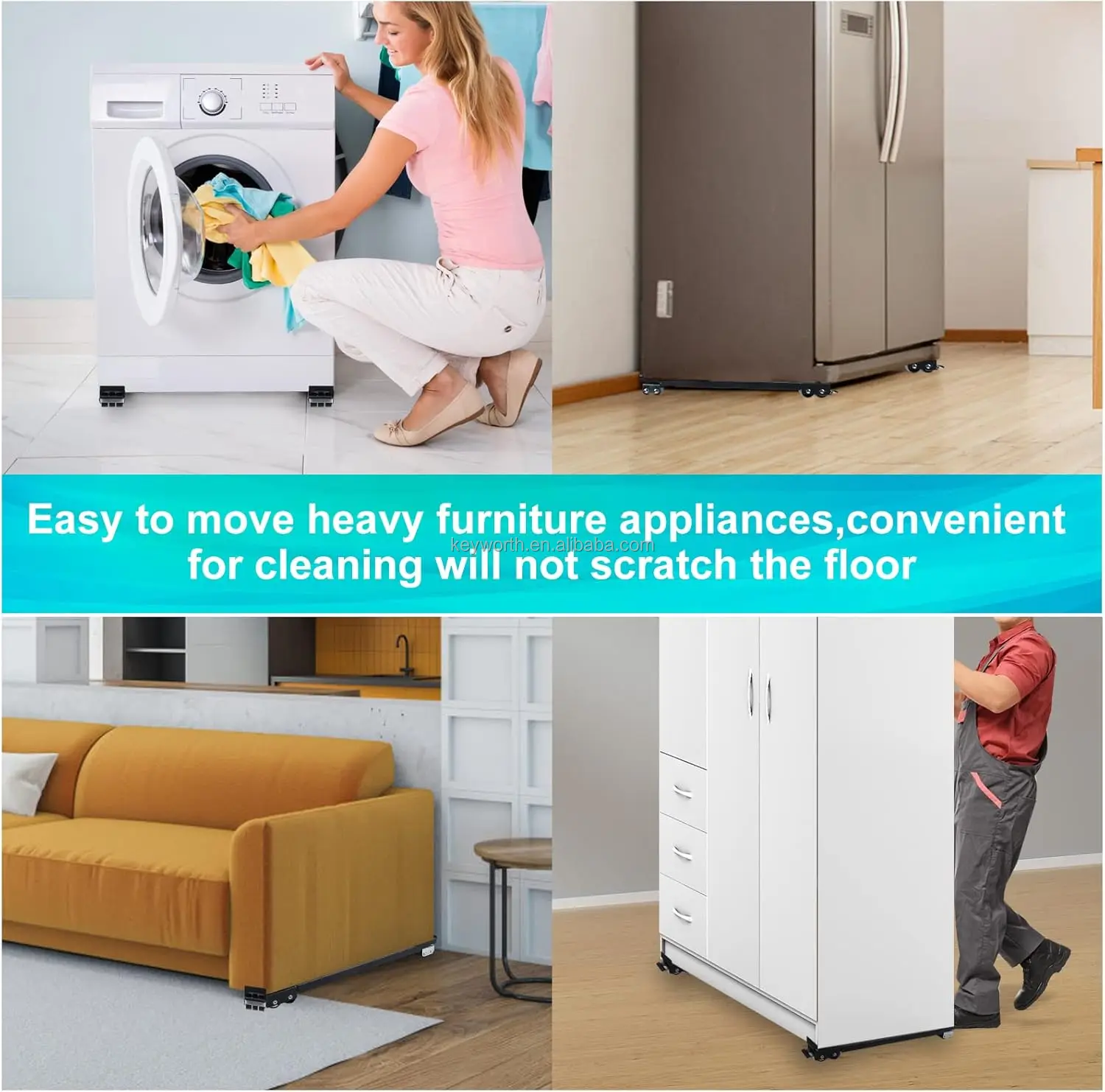 Universal 360° Swivel Washing Machine Pedestal Base with Locking Wheels,Adjustable Length Mobile Stand for Washers,Hold 400 Lbs