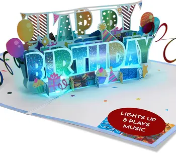 Pop up Happy Birthday Greeting Card Print Trendy Customized Handmade Creative Different LIGHT&MUSIC 3D Gift Card Paper Card