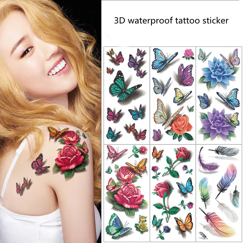 Custom Fake Rose Flower Tattoo Sticker Butterfly Temporary Tattoos 3d  Design - Buy 3d Butterfly Tattoo 1 Per Sheet,3d Tattoo Sticker,3d Fake  Tattoos Product on 
