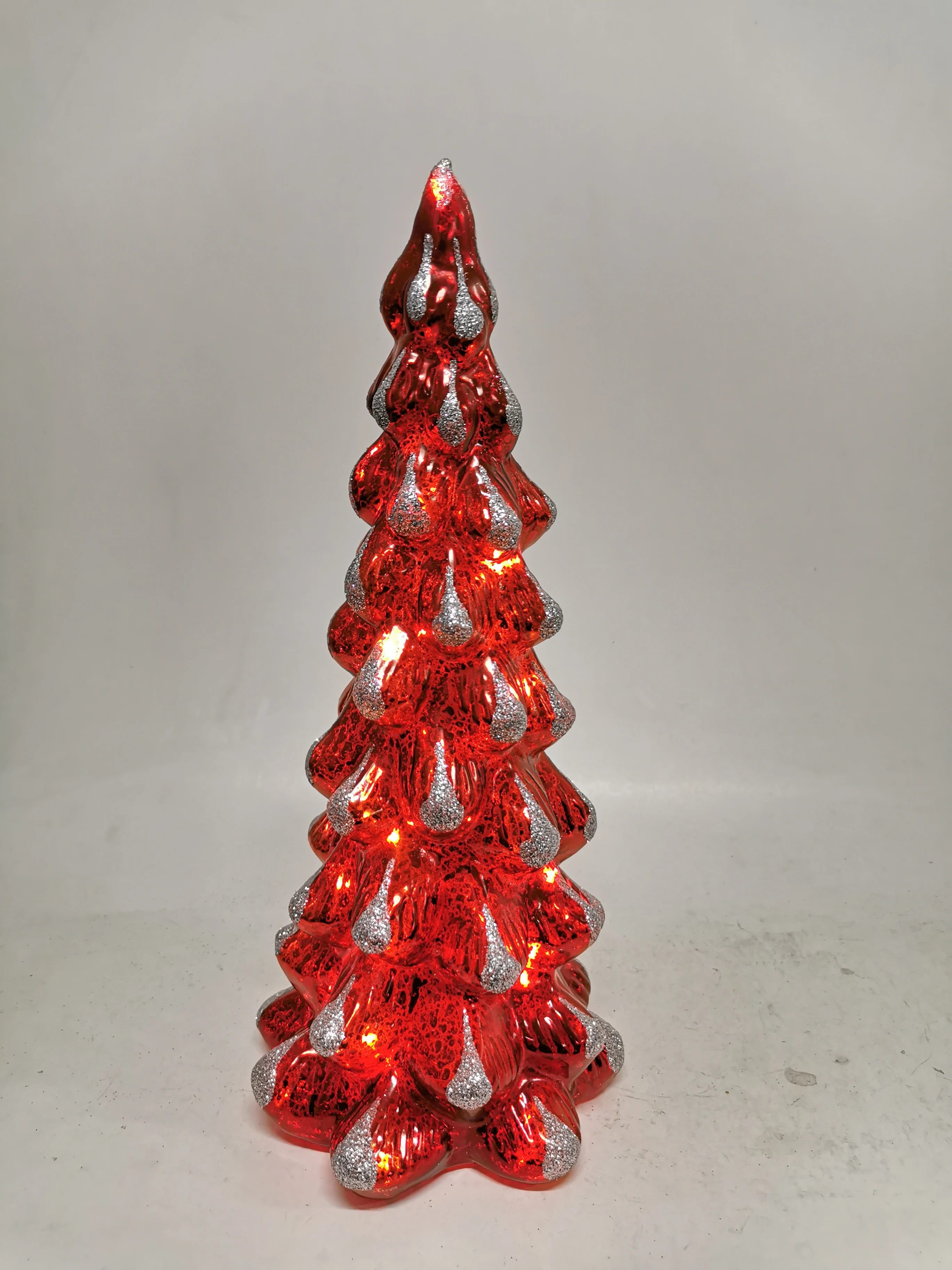 Hand blown large silver mercury Christmas tree Home holiday led lighted table top glass tree lights decoration supplies details