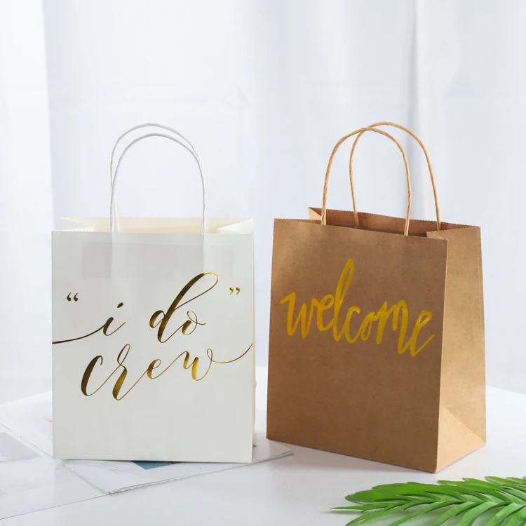 eco-friendly custom gold foil hot stamp gift paper bag with