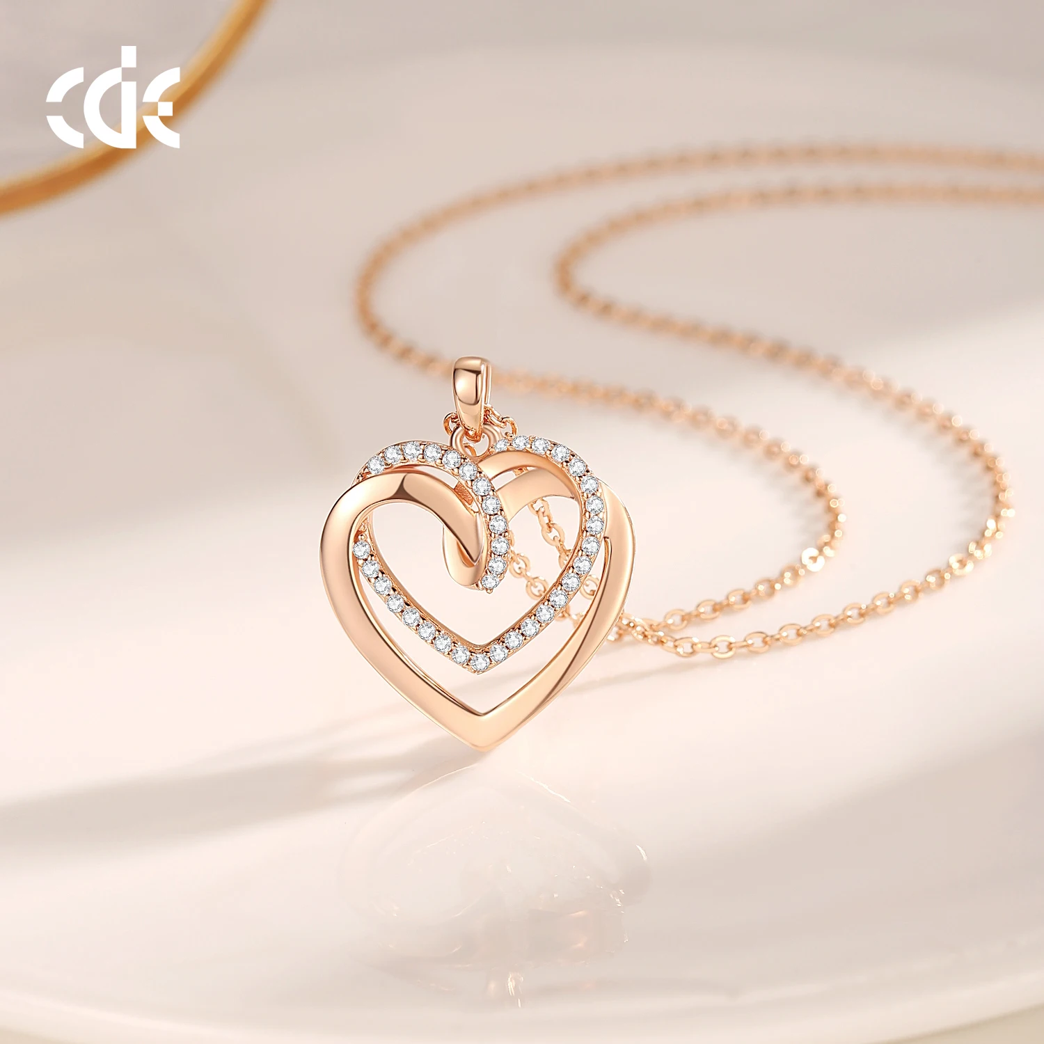 CDE YN1121 Silver 925 Jewelry 925 Sterling Silver Heart Necklace For Women Rose Gold Plated Love Heart-Shaped Necklace
