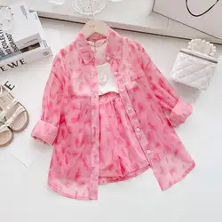 Kids Spring Autumn Clothes Suits Baby Girls Pink Leopard 3 Piece  Sets Love Sling Vest Long Shirts Girl Casual Clothing Suit