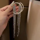 Jewelry Earrings Women Long Tassel Pearl Circle Hoop Rhinestone Wedding Bride Jewelry Earrings