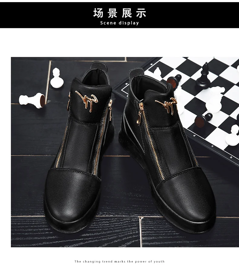 Men's High-top Boots Designer Zip Leather Sneakers White Platform ...