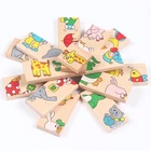 Domino Montessori 15pcs Children Standard Domino Wooden Animal Domino Block Set