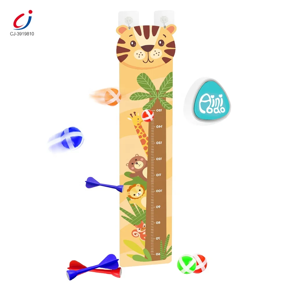 Chengji children growth height chart ruler dart board 2 in 1 cartoon animal dart target sticky throwing ball kids sports toy set