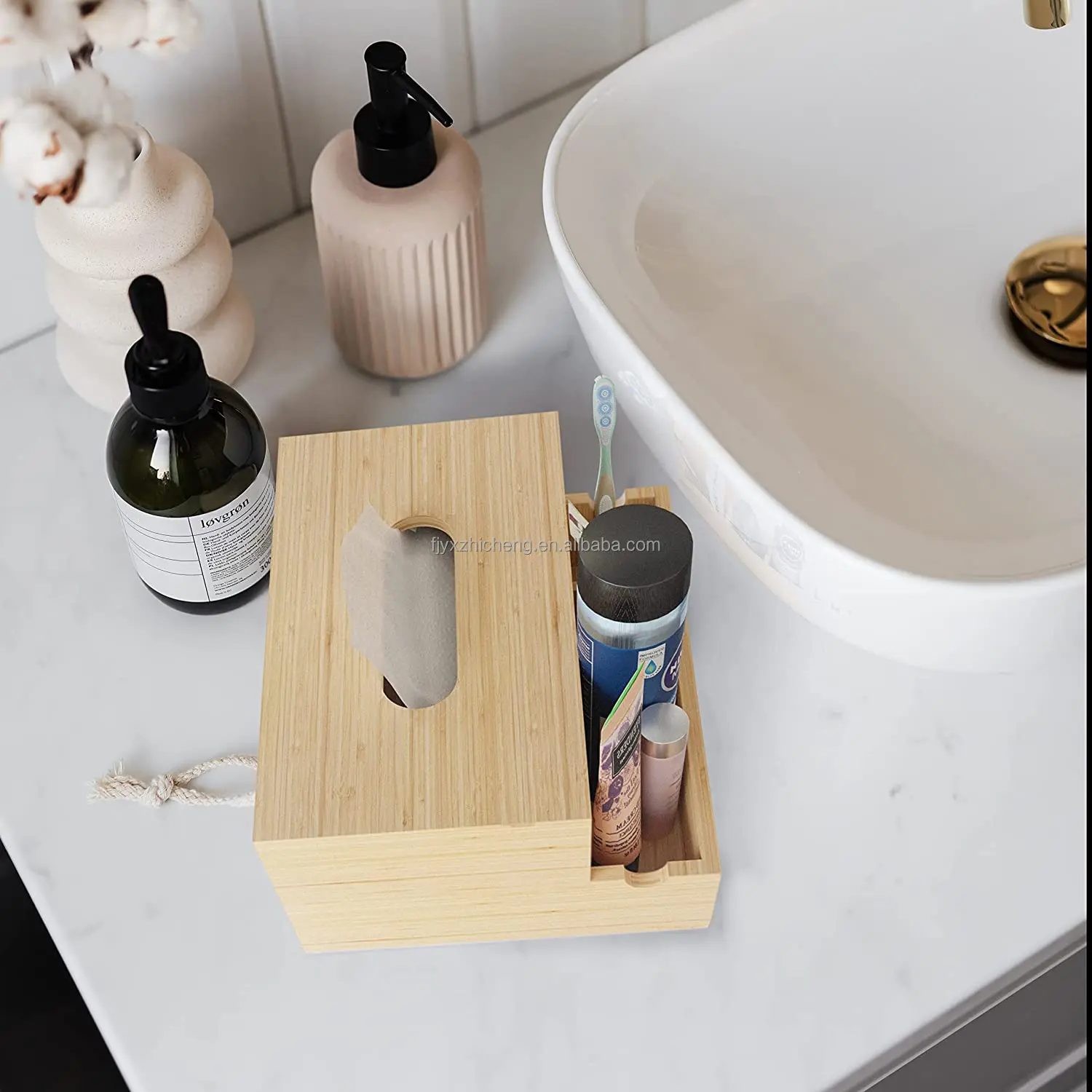 product multifunctional bamboo dryer sheet dispenser tissue box cover desk organizer for home tabletop bathroom office side organizer-2