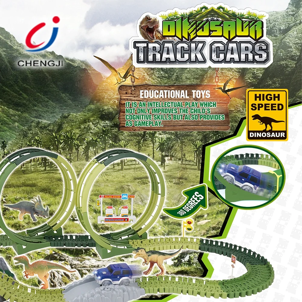 New slot DIY kids toys dinosaur set railway toy car track jouet 173pcs assembled create a road dinosaur track rail car toy