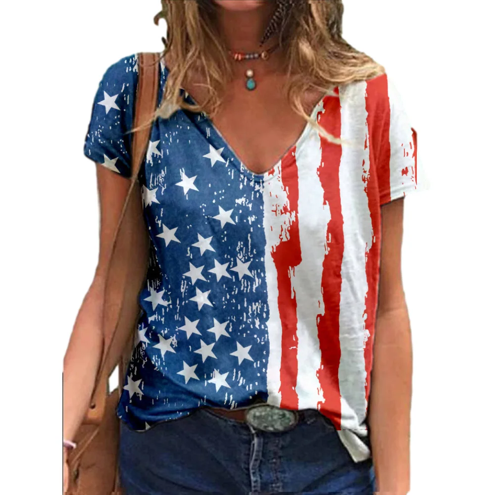 Mens American Flag T-Shirt Patriotic 3D Print Shirts July 4th Summer Casual Short Sleeve Tee Blouse 