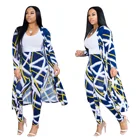 Blue Large Size Printing S-4XL Amazon Summer European And American Fashion Ladies Long Cape Blue Two-piece Set