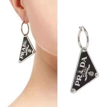 Wholesale Western Style Cool Famous Brand Luxury Designer Jewelry Necklace prad Triangular Metal Enamel Earring