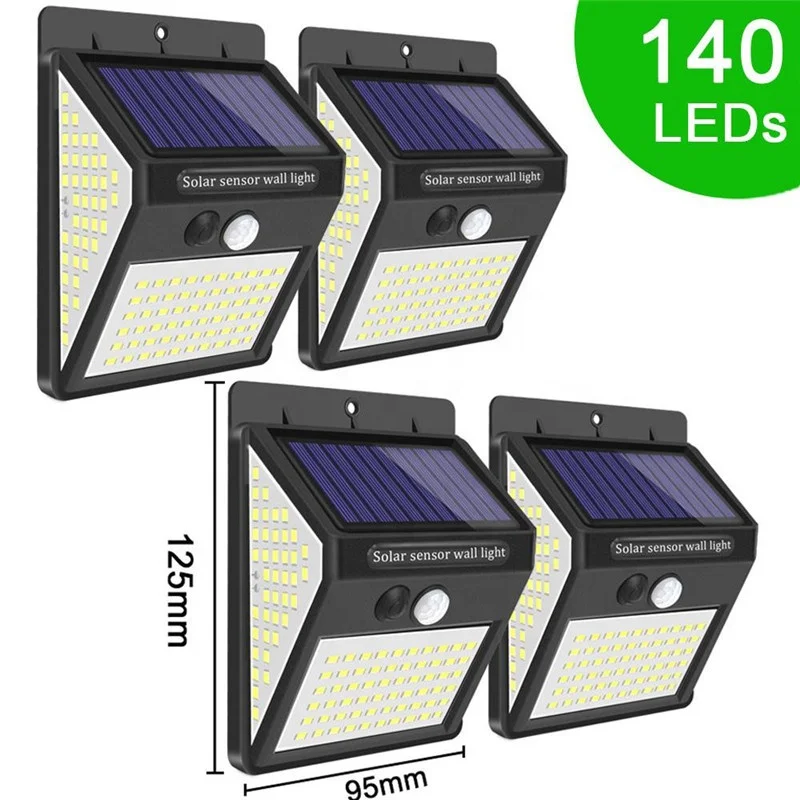 140 LED Outdoor Garden Solar Powered Security Wall Light PIR Motion Sensor Lamps 