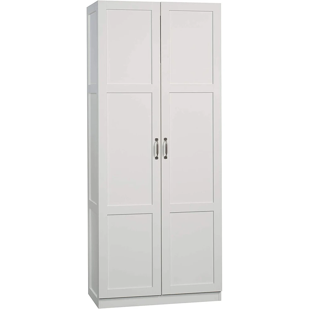 Modern 4-Shelf Tall White Wood Storage Cabinet with 2 Doors for Living Room supplier