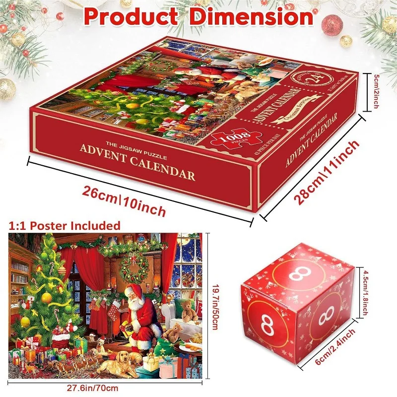 Custom Holiday Advent Calendar Jigsaw Puzzle 1000 Pieces Christmas Countdown Wooden Puzzle Game for Family Kids Gift details