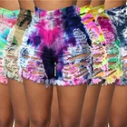 Jeans Sexy Cut Out Summer Buttons Tie Dye Print Denim Jeans Ripped Shorts Sexy Distressed Women's Shorts