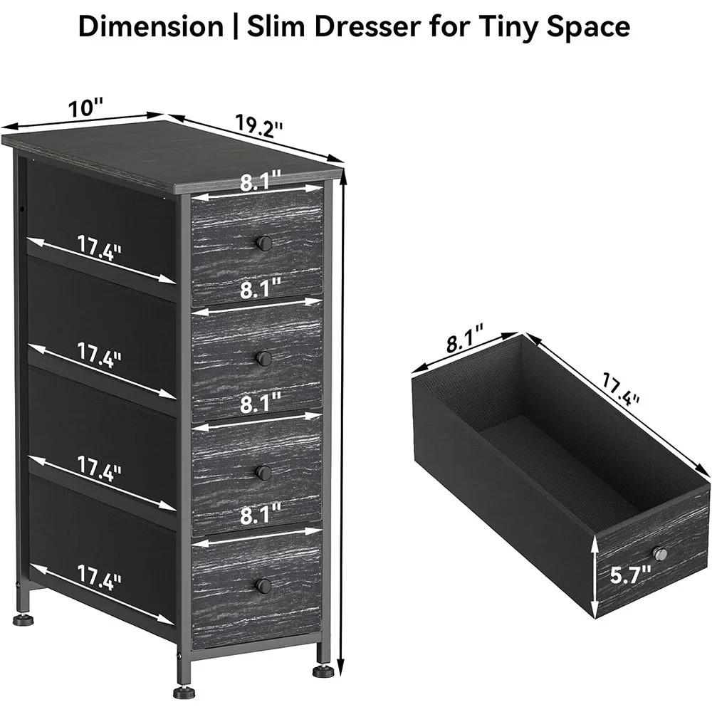product modern 4 drawer dresser storage tower with steel frame and wood top slim narrow bedroom dresser with removable fabric drawers-2