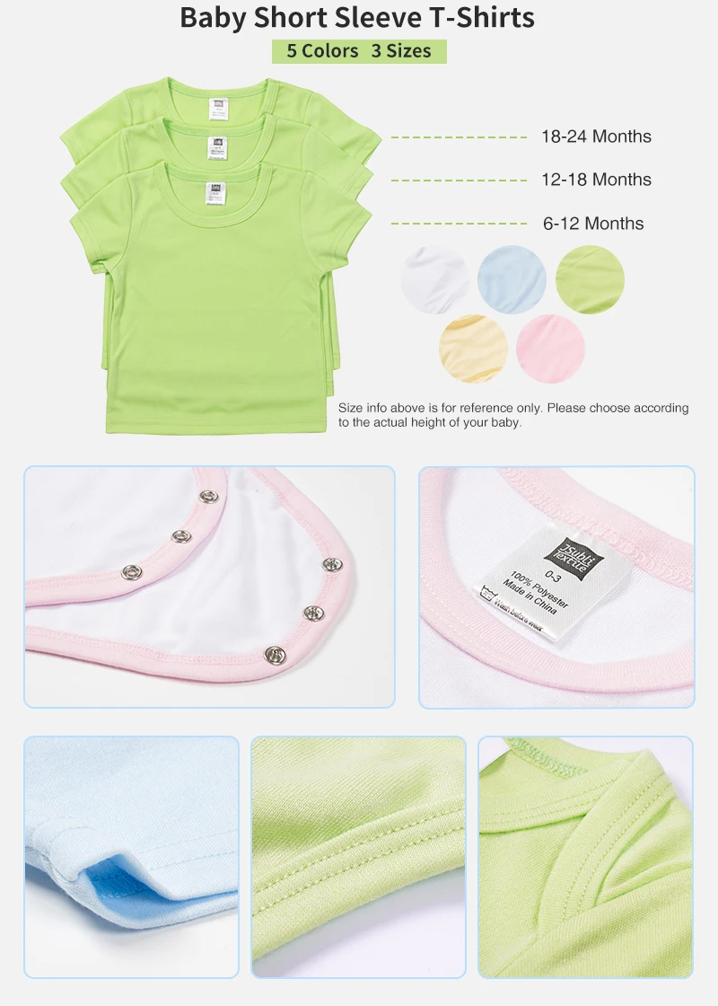 子定制批发绿色升华空白短袖初生婴儿男孩女孩连体衣100% 有机棉衣服
