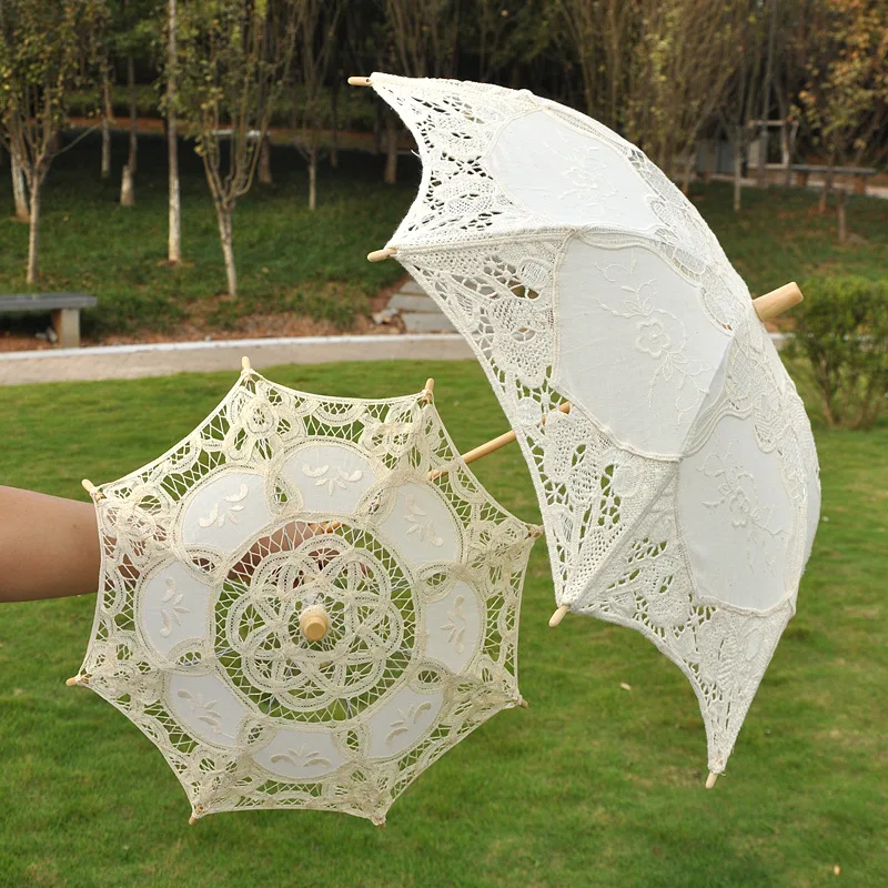 ZY143 Wedding Celebration Gifts Umbrellas Palace Wedding Bride Bridesmaid Lace Wooden Handle Umbrella