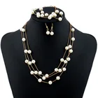 Charm Pearl Fashion Dainty Gold Multi-layer Long Necklace Bracelet Set Charm White Pearl Earrings Set For Women