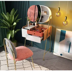 Luxury Girlish Bedroom Furniture Metal Feet  Modern Dressing Table Set Mirrored Vanity Dresser