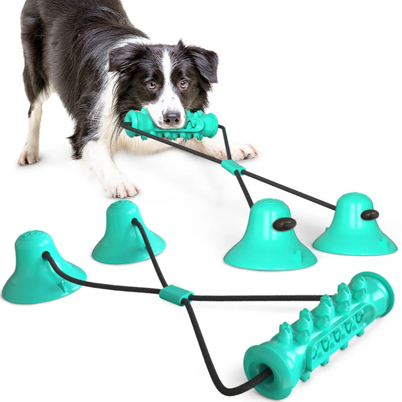Dog Chew Bite Rope Toy Dog Interactive Chewing Biting Toys Pet Rubber Ball Toy with Suction Cup Dental Care Teeth Cleaning Tools for Dogs Puppy Cats 