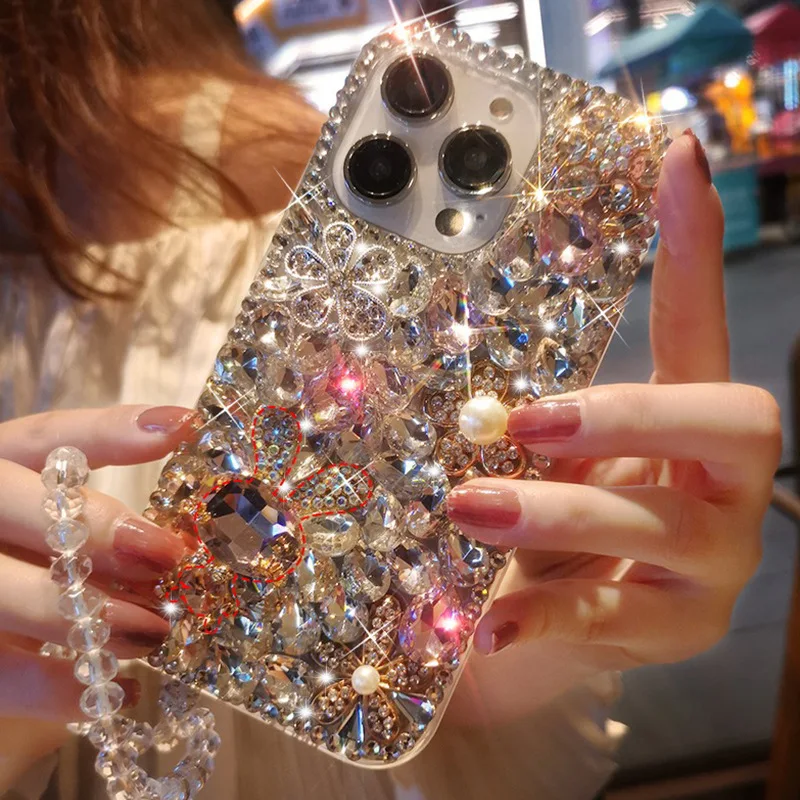 Luxury Rhinestone Covers For iPhone 15 14 13 12 11 Pro Max Bling Diamond Crystal Sparkly Mobile Phone Case For Samsung S24 S23