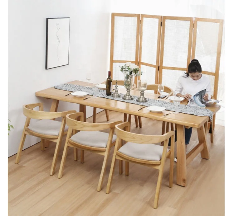 Modern Simple solid wood dining table and chair combination of many people eat Table Apartment B&B dining table