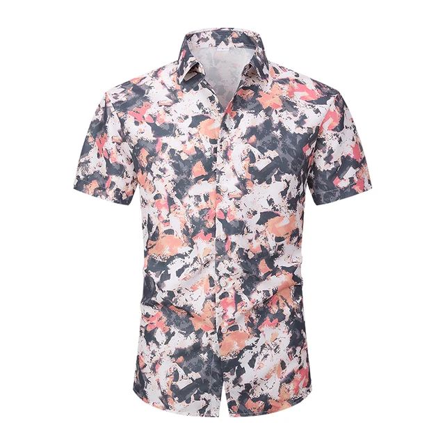 New Style summer beach oversized polyester print  clothes casual hawaiian tee button up shirts