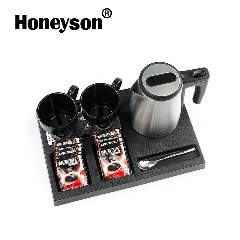 Honeyson Electric Kettle Tray Set Stainless Steel Hotel Kettle with Welcome Tray and Cups for Hotel Guestroom