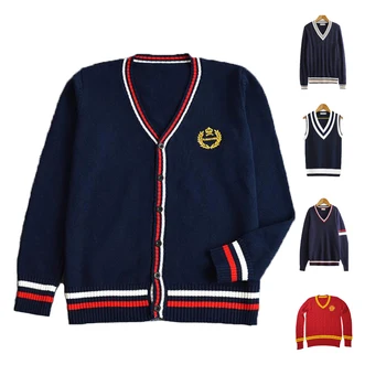 Sexy Japanese School Girl Uniform Wholesale Chinese Design Fabrics V-neck Cardigan Sweater For Children Boys Kids School Uniform