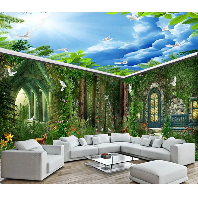 Customized Green Fantasy Forest Whole House Background Decoration 3d  Wallpaper - Buy Wallpaper For Roof Decoration,Wallpaper Murals Wallpaper,3d  Wall Murals Wallpaper Product on 