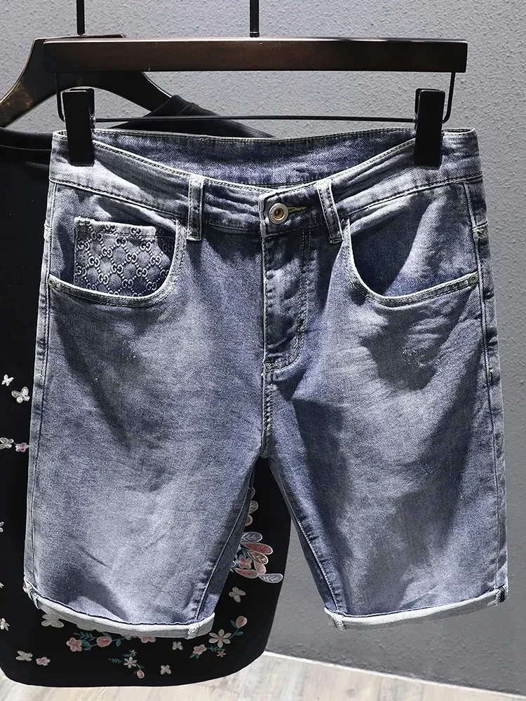 2024 summer jean shorts men Pants Blue Jeans ripped with zipper fly closure short pants custom jean denim shorts