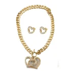 Jewelry Shape Customized Shape Gold Plated Jewelry Set Crystal Heart Shape Pendant Chain Necklace With Earrings