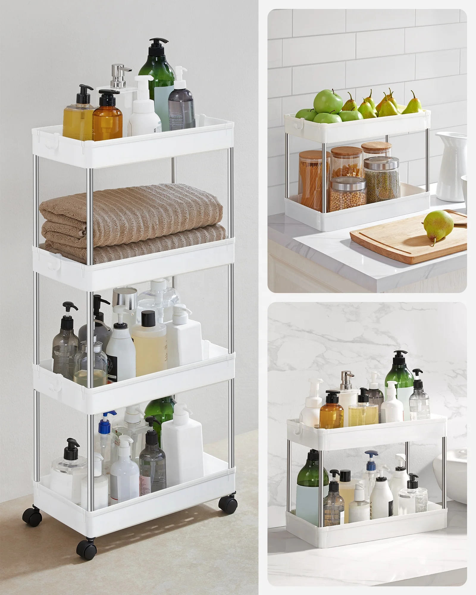 SONGMICS Space-Saving Kitchen Storage Shelves Rack Trolley in Office Bathroom 4-layer Household Plastic Storage Holders & Racks