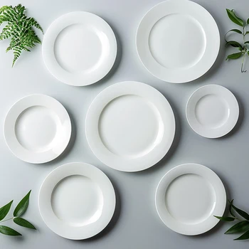 Factory wholesale high-end party ceramics cheap bulk flat white porcelain wedding plates