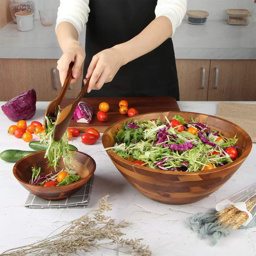 product acacia wood salad bowl 125 inch large serving bowl with spoon fork wood bowl for kitchen custom logo-5