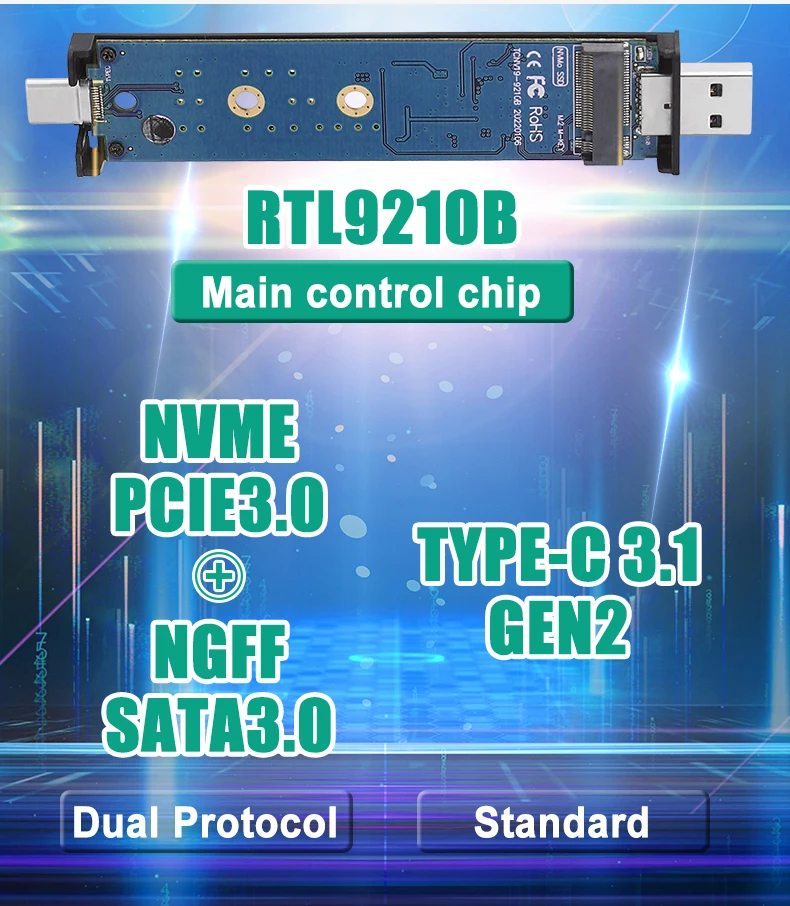 Aluminum M2 Nvme And Sata Ngff Enclosure Dual Protocol Gen 2 Usb Type C 31 M2 Ssd External 3548