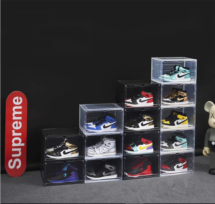 Space Saving Magnetic Acrylic Shoe Plastic Shoes Transparent Luxury Clear Stackable Sneaker Box Storage