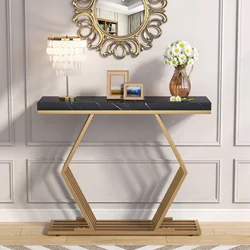 Tribesigns 42 inches Modern Geometric Metal Base White Faux Marble Top Entryway Foyer Table Gold Console Table Home Decor