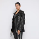 Leather Jacket For Women Oversize Shape Black Vagetable Lamb Leather Jacket Motorcycle For Women
