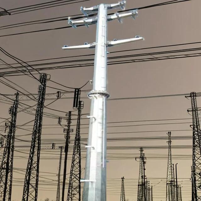 Galvanized Metal Electric Power Cable Pole Concrete Electrical Steel Pole Electric Distribution Equipment