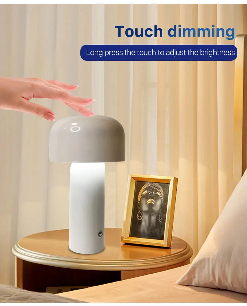 Amelech ATL8012 Italian Mushroom Rechargeable Night Light Portable USB Charging Touch Bedside Living Room Table Lamp