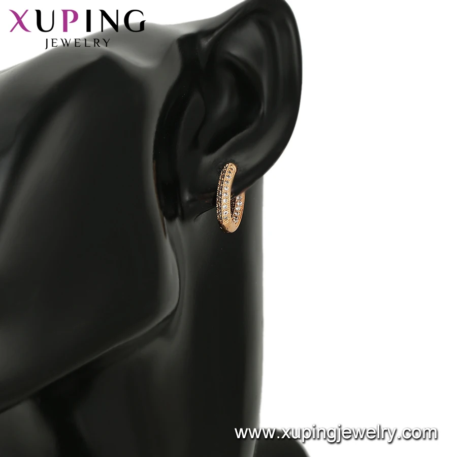 92446 Xuping fashion jewelry 2020 hoop earring gold color white stone elegant earring for ladies