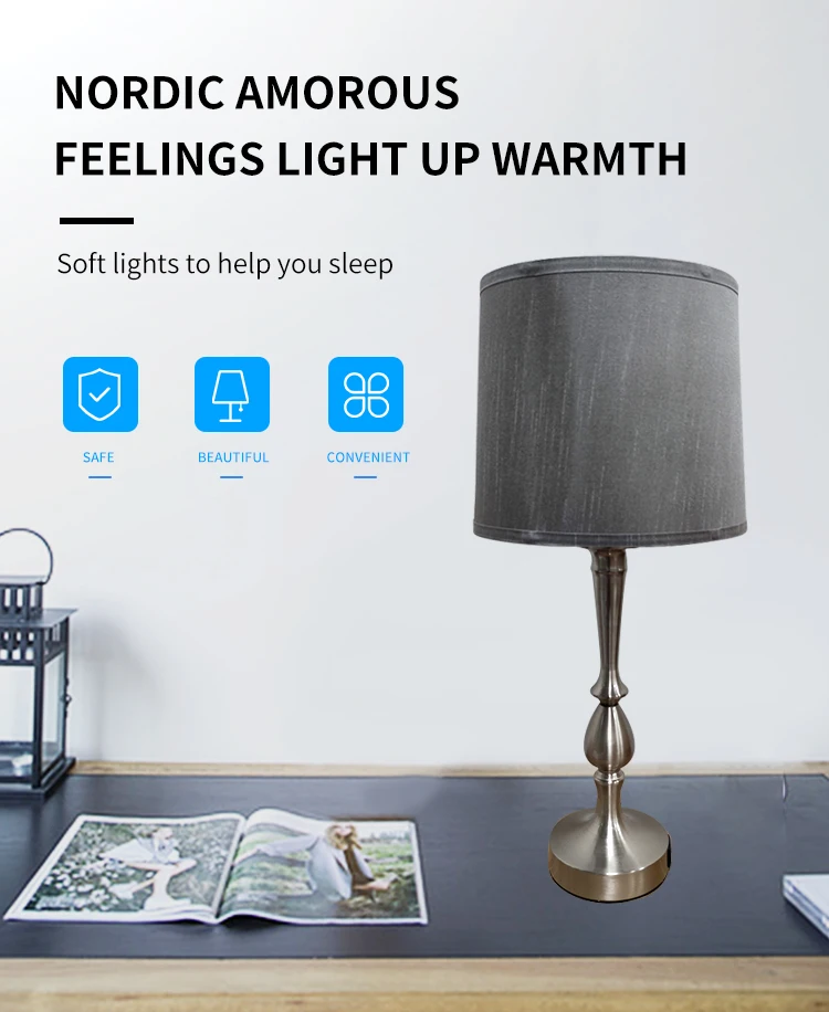 Simple style hotel bedroom light grey linen table lamp