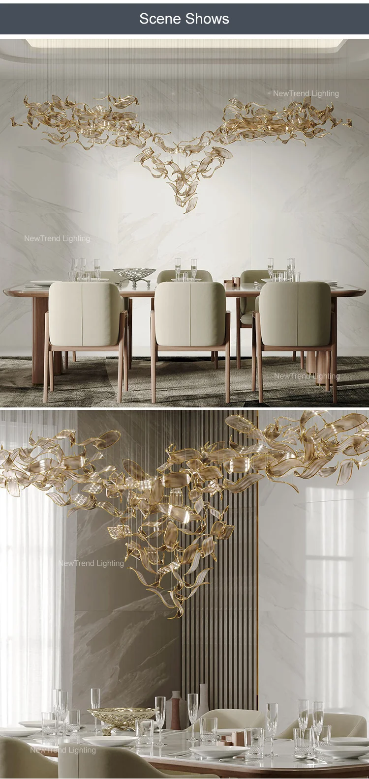CPL-160 Modern Design Custom Indoor Decoration Living Room Dining Room Stair Glass Leaf LED Chandelier manufacture