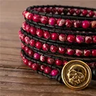 Bead Vintage Hot Pink Sea Sediment Jasper Bead 5 Rows Boho Wrap Around Bead Bracelet Vintage Yoga Bracelet