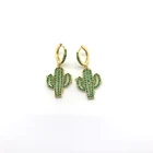 Green Drop Earrings Earrings Hot Sale Green Zirconia Cactus Drop Earrings For Women