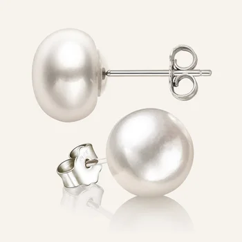 Women fine jewelry 925 sterling silver natural freshwater fresh water cultured real pearl stud earrings for women