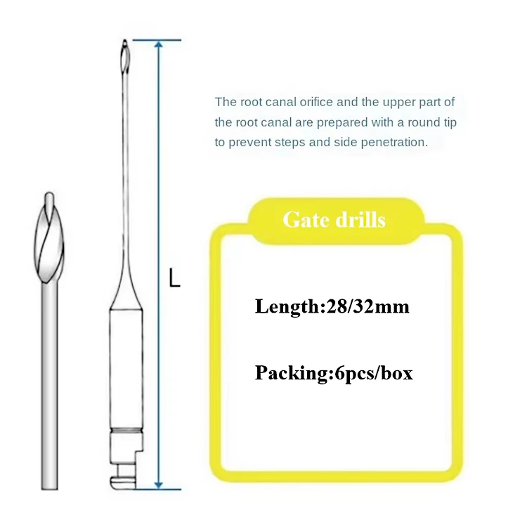 Dental Endodontic Files Stainless Steel Peeso Reamers/Glidden Gates Spiral Root Canal Drill 28/32MM #1-#6 1